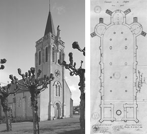 Vue sur la façade et plan de l'église